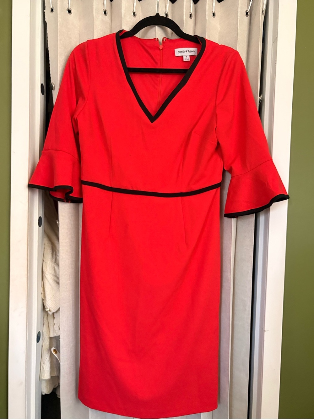 Shelby & Palmer Red V-Neck Dress with bell sleeve